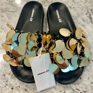Rabanne x H&M gold disc slides size 8 NEW